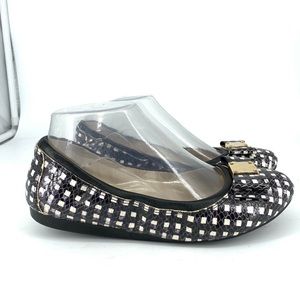 Cole Haan Women 7 Ballet Flats Tali Bow Black White Checkered Leather Shoe